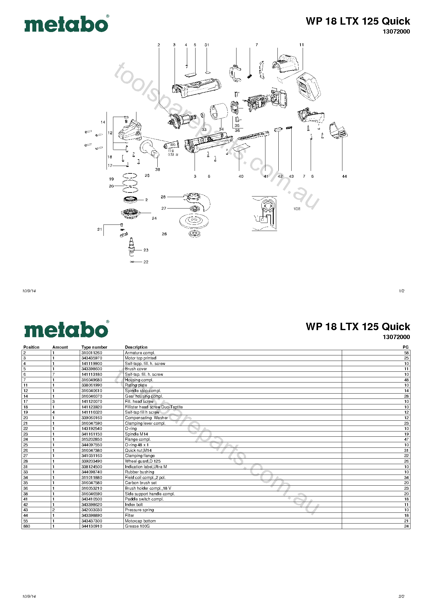 Metabo WP 18 LTX 125 Quick 13072000  Diagram 1