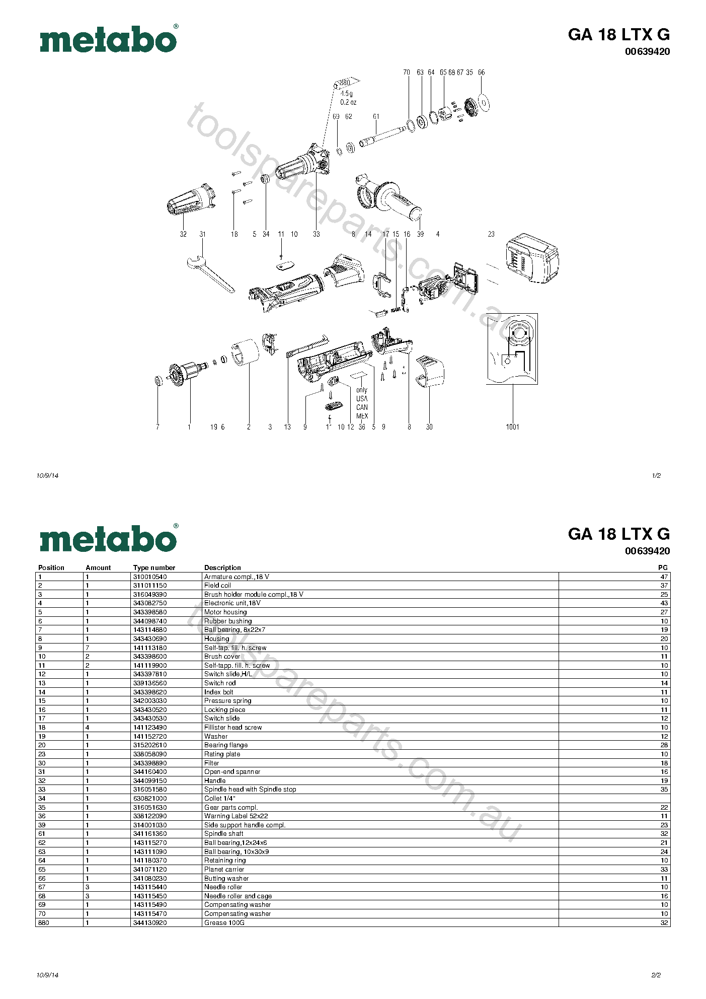 Metabo GA 18 LTX G 00639420  Diagram 1