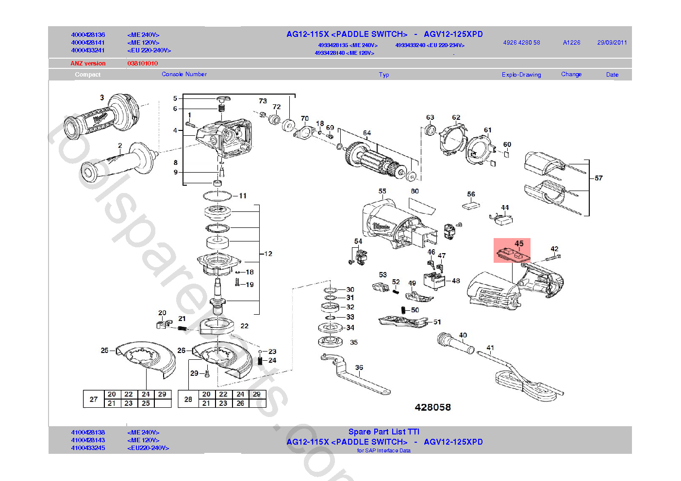 Milwaukee AGV12-125XPD  Diagram 1