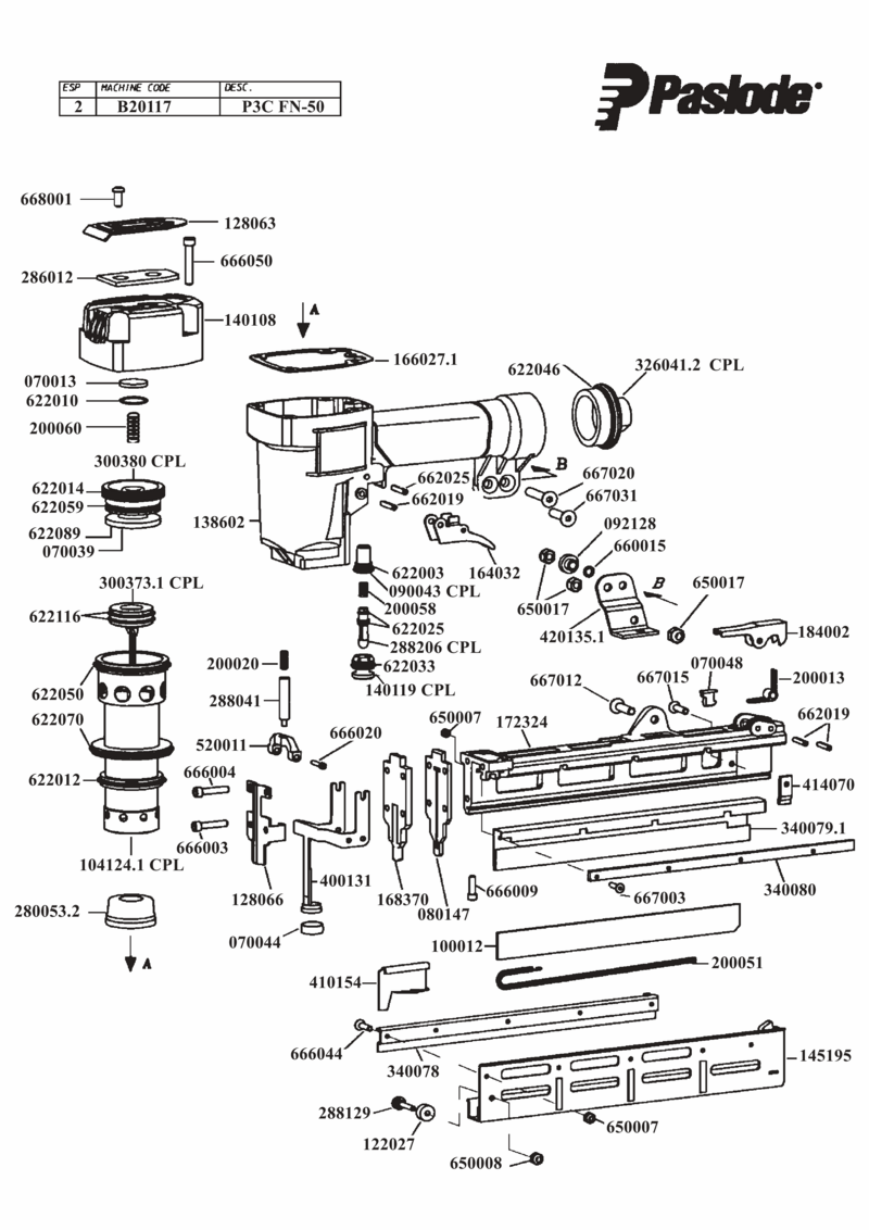 Paslode P3C FN-50 B20117  Diagram 1
