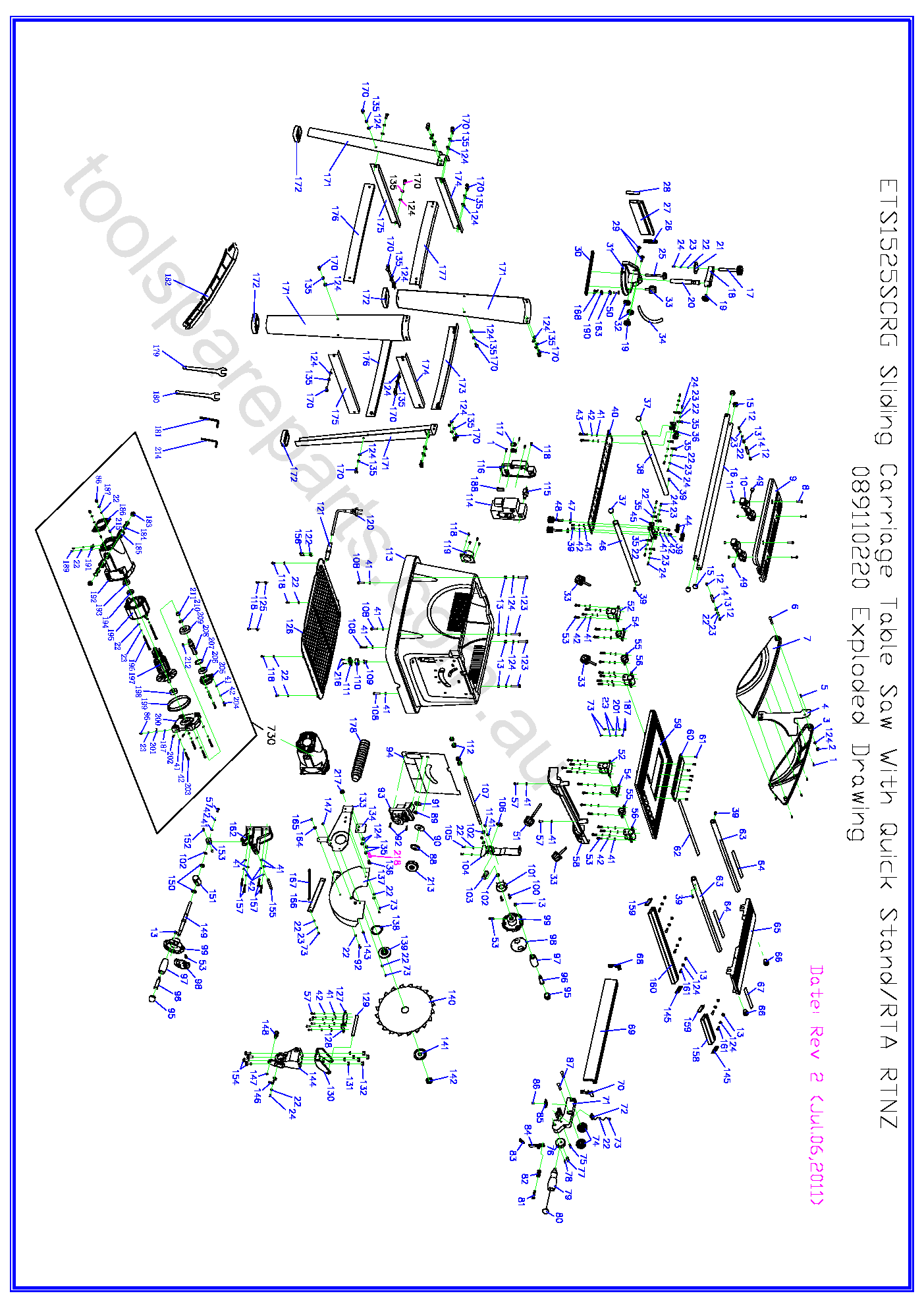 Ryobi ETS1525SCRG  Diagram 1