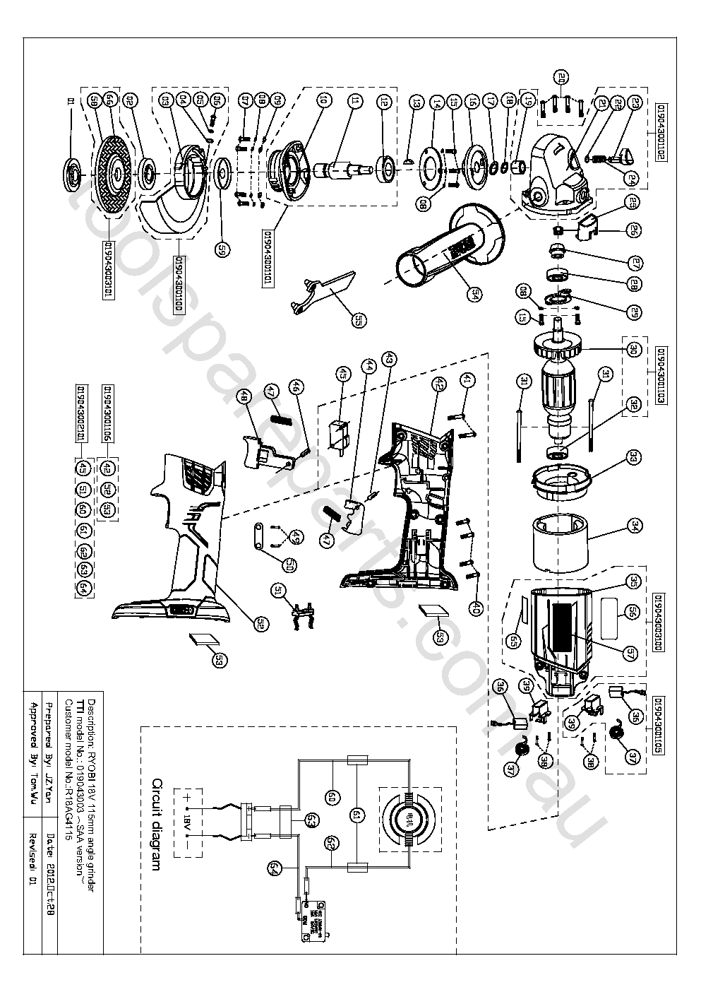 Ryobi R18AG4115  Diagram 1